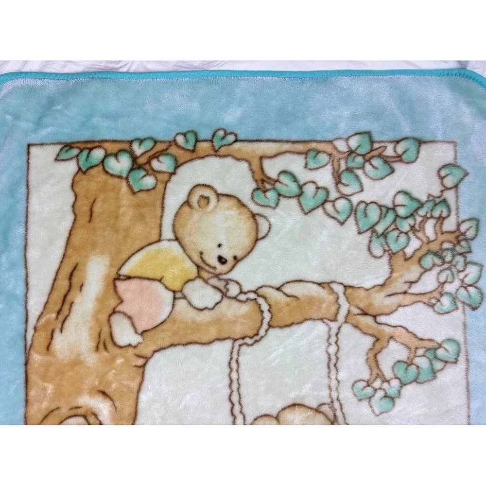 3 Bears Tree Swing‎ Plush Baby Blanket Blue Green Soft 44x50 Mushrooms Unisex
